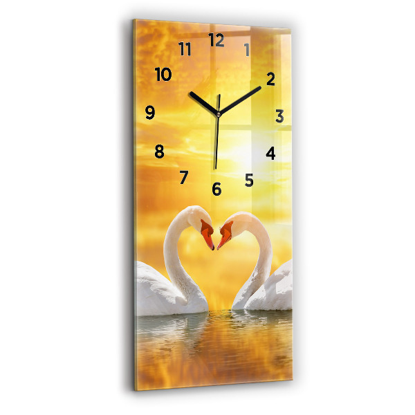 Modern vertical wall clock Swans in Love