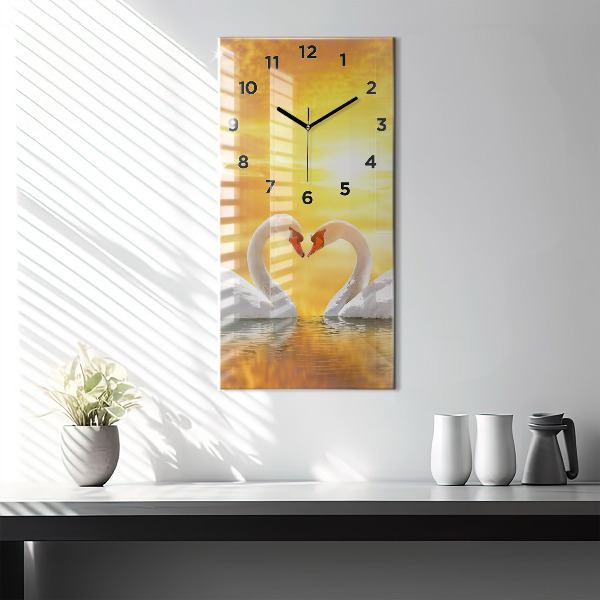 Modern vertical wall clock Swans in Love
