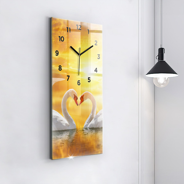 Modern vertical wall clock Swans in Love