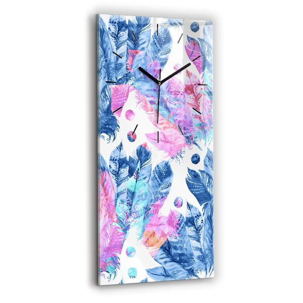 Modern vertical wall clock Colorful feathers