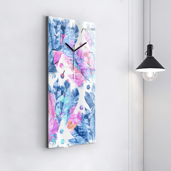 Modern vertical wall clock Colorful feathers