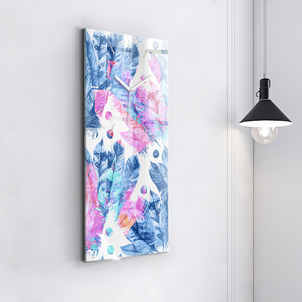 Modern vertical wall clock Colorful feathers