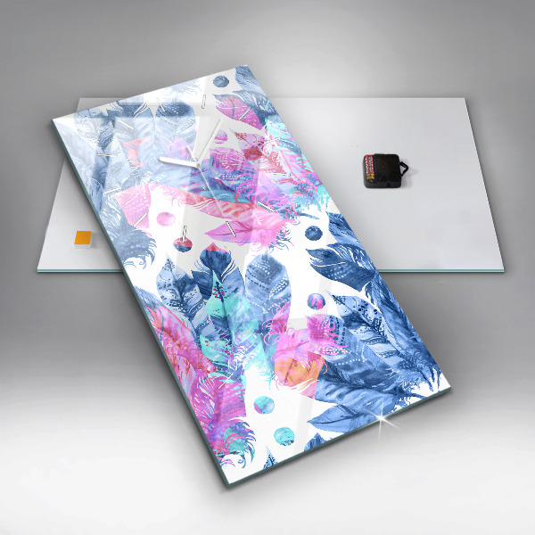 Modern vertical wall clock Colorful feathers