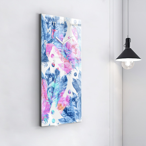 Modern vertical wall clock Colorful feathers