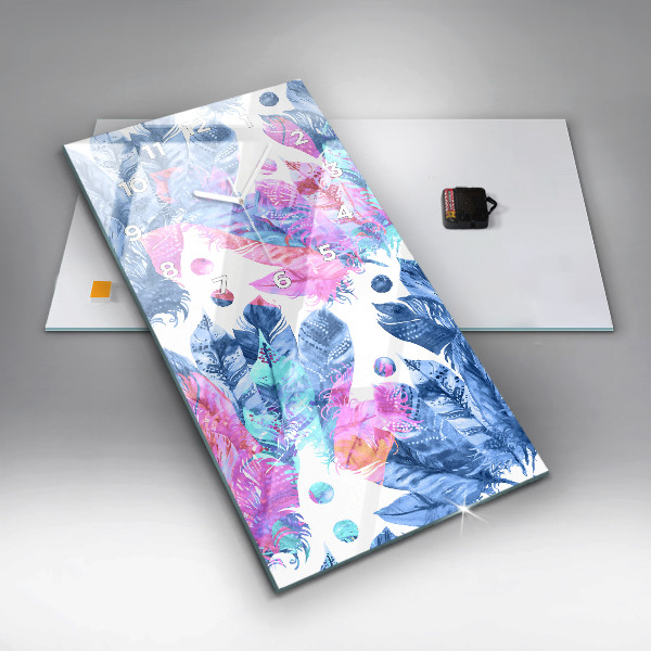 Modern vertical wall clock Colorful feathers