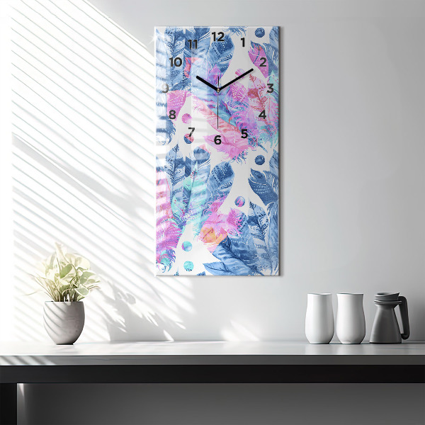 Modern vertical wall clock Colorful feathers