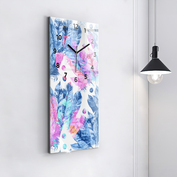 Modern vertical wall clock Colorful feathers