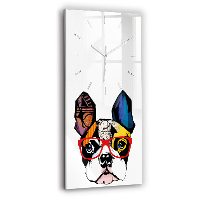 Modern vertical wall clock French bulldog with glasses