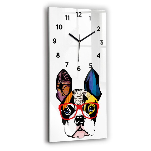 Modern vertical wall clock French bulldog with glasses