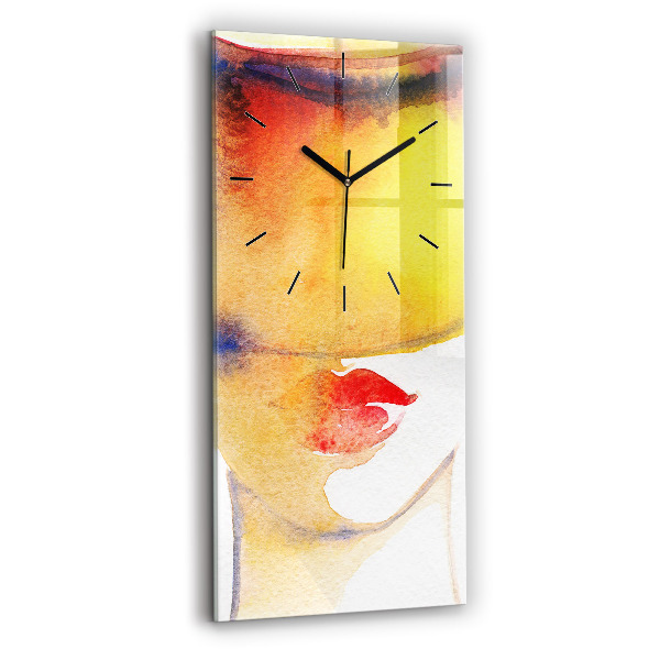 Modern vertical wall clock Woman in a hat