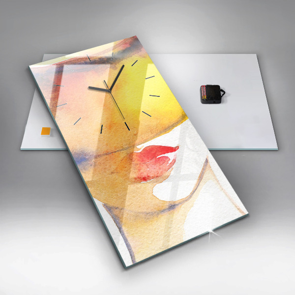 Modern vertical wall clock Woman in a hat