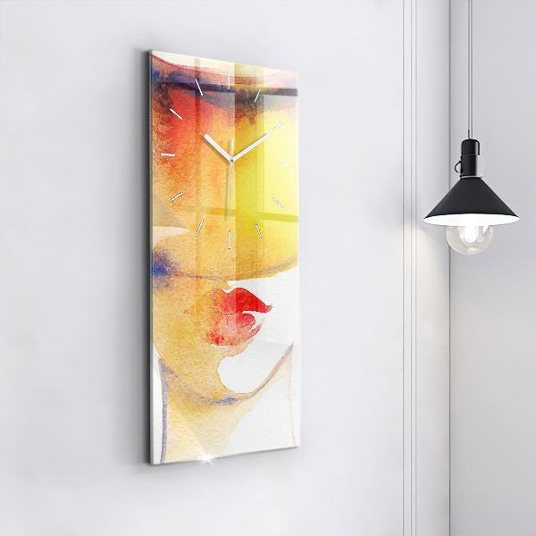 Modern vertical wall clock Woman in a hat