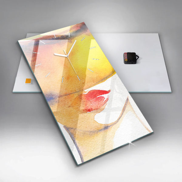 Modern vertical wall clock Woman in a hat