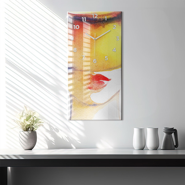 Modern vertical wall clock Woman in a hat