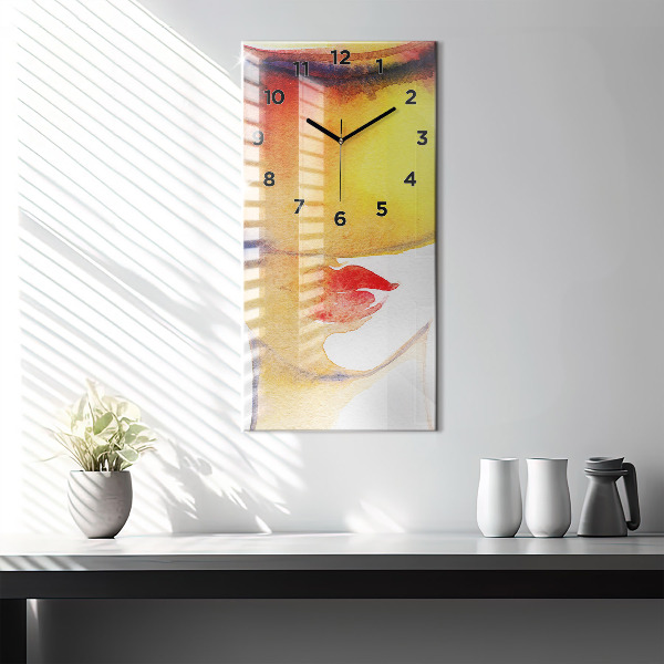 Modern vertical wall clock Woman in a hat