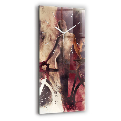 Modern vertical wall clock Woman and bike