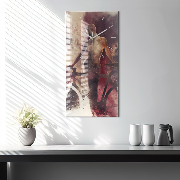 Modern vertical wall clock Woman and bike