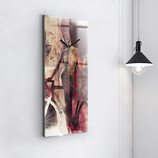Modern vertical wall clock Woman and bike