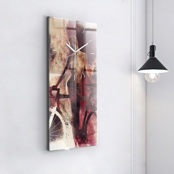 Modern vertical wall clock Woman and bike