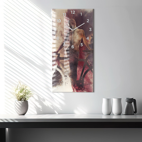 Modern vertical wall clock Woman and bike