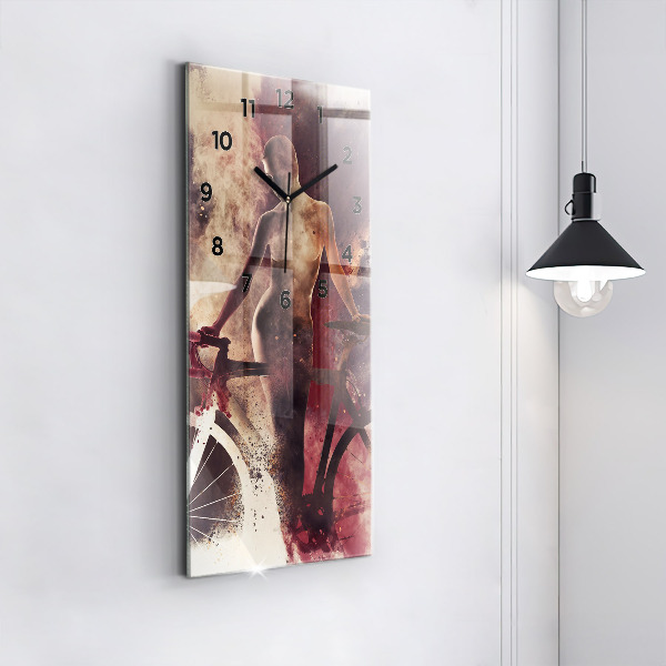 Modern vertical wall clock Woman and bike
