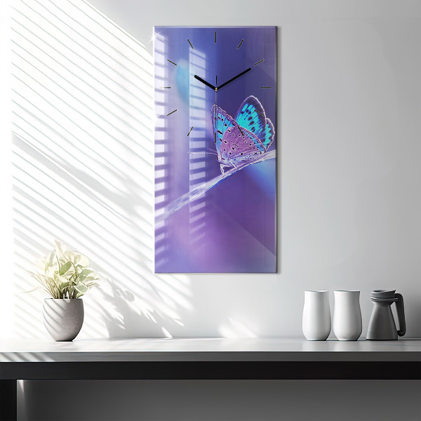 Modern vertical wall clock Butterfly on the grass