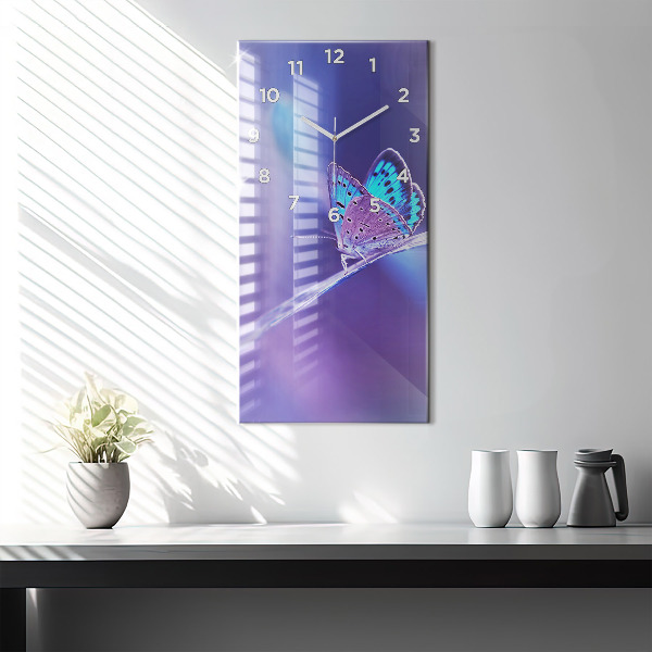 Modern vertical wall clock Butterfly on the grass