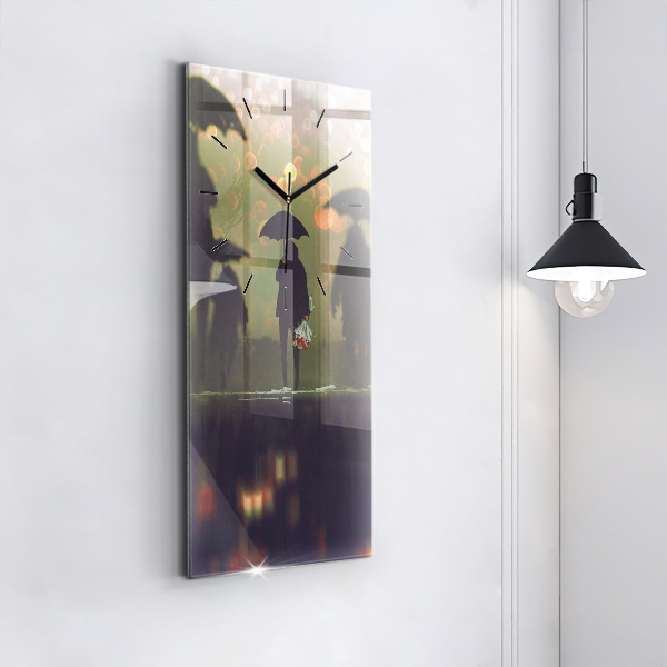 Modern vertical wall clock People with umbrellas