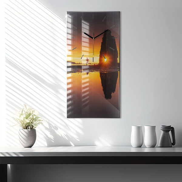 Modern vertical wall clock Runner and sunset