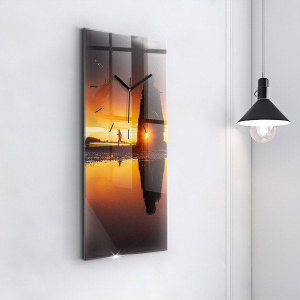 Modern vertical wall clock Runner and sunset