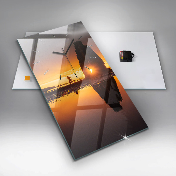 Modern vertical wall clock Runner and sunset