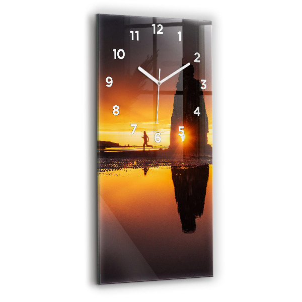 Modern vertical wall clock Runner and sunset