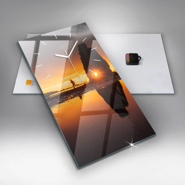Modern vertical wall clock Runner and sunset