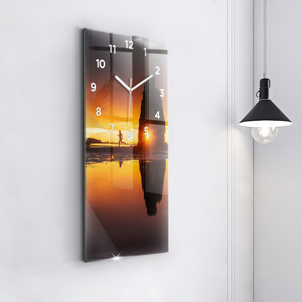 Modern vertical wall clock Runner and sunset