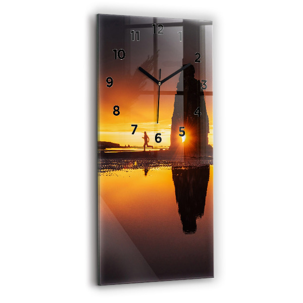 Modern vertical wall clock Runner and sunset