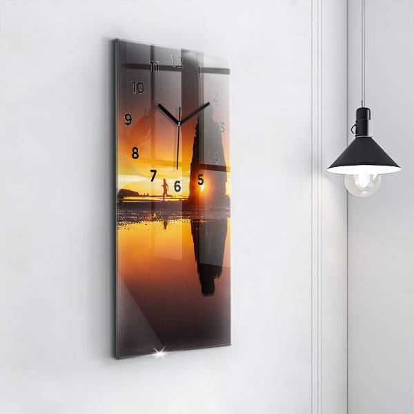 Modern vertical wall clock Runner and sunset
