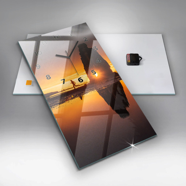 Modern vertical wall clock Runner and sunset