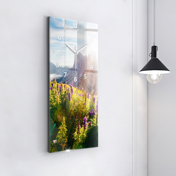 Modern vertical wall clock Lavender Meadow