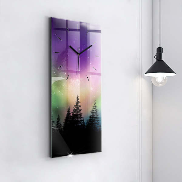 Modern vertical wall clock Northern lights