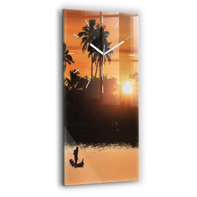 Modern vertical wall clock Sunset and palm trees