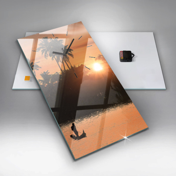 Modern vertical wall clock Sunset and palm trees