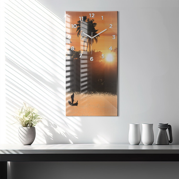 Modern vertical wall clock Sunset and palm trees