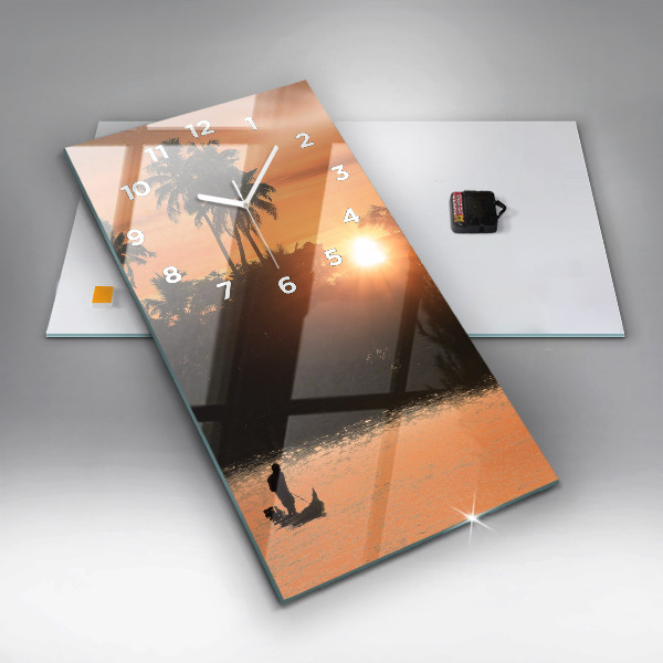 Modern vertical wall clock Sunset and palm trees