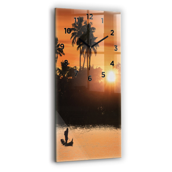 Modern vertical wall clock Sunset and palm trees