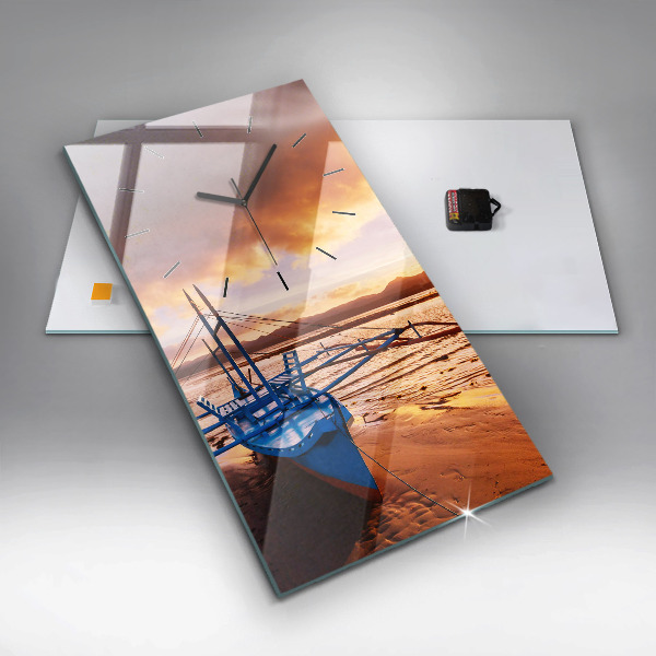 Modern vertical wall clock Boat and sunset
