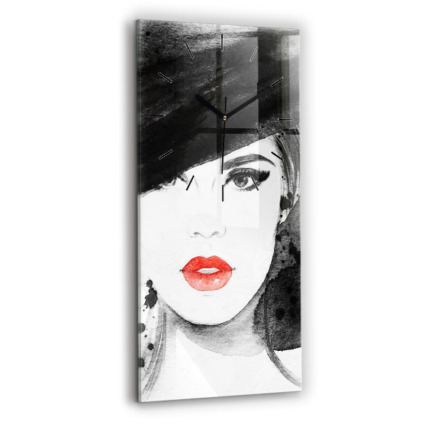 Modern vertical wall clock Woman in a hat