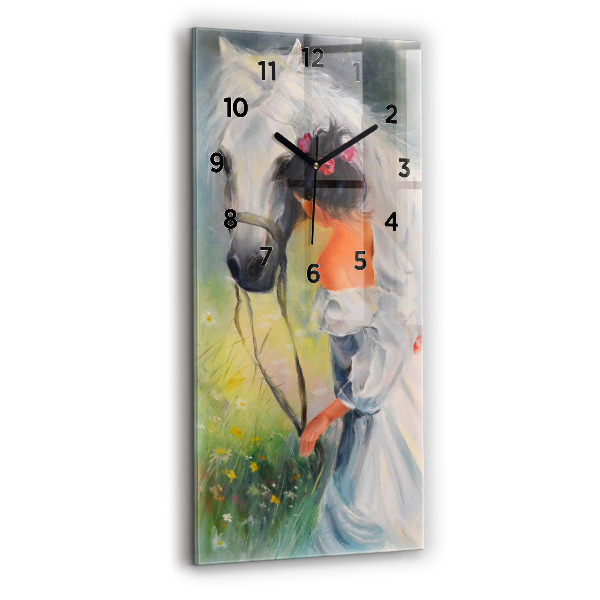 Modern vertical wall clock Beautiful woman with a horse