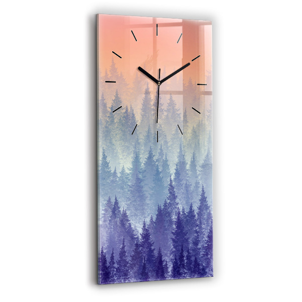Modern vertical wall clock Forest in the fog