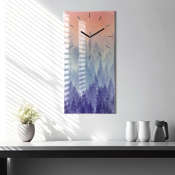 Modern vertical wall clock Forest in the fog