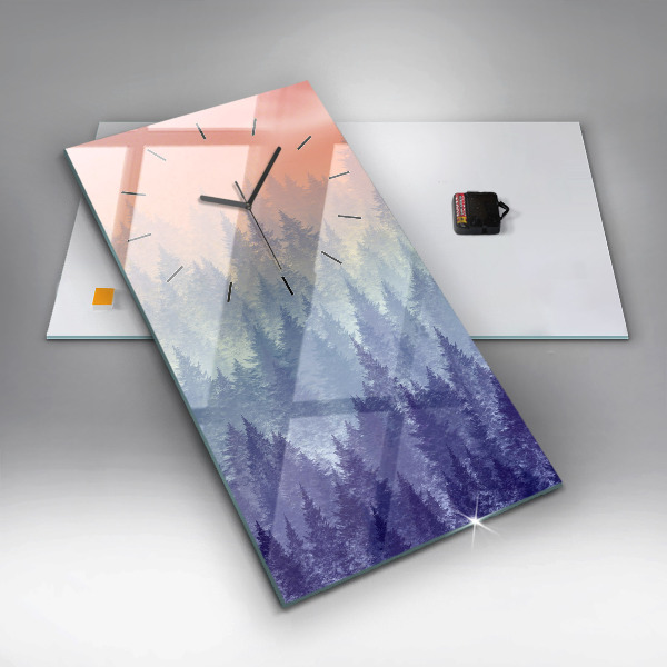 Modern vertical wall clock Forest in the fog